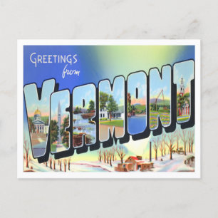 Vermont Vintage Postkarte mit großen Buchstaben