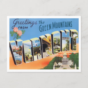 Vermont Vintage Postkarte mit großen Buchstaben