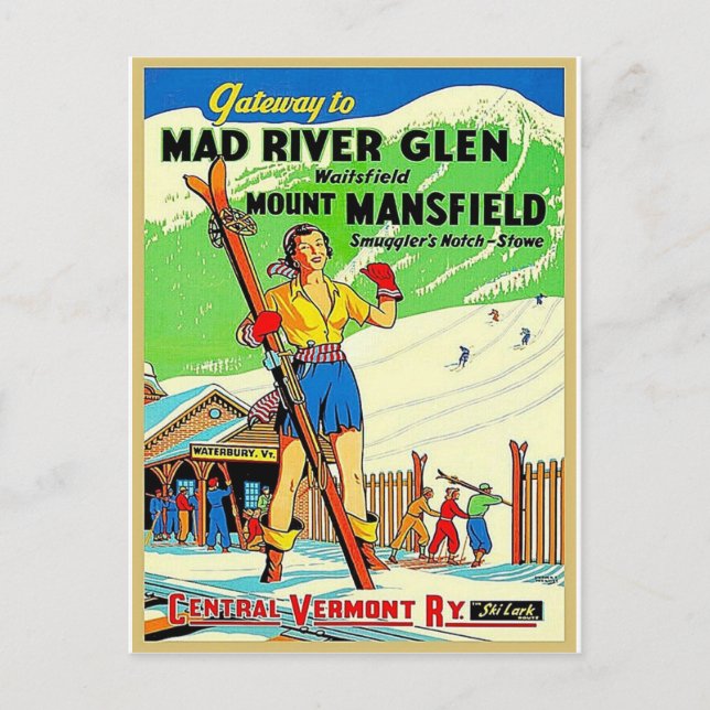 Vermont Vintage Skifahren Postkarte (Vorderseite)