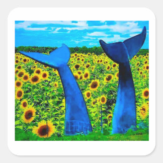 Vermont-Walfischschwänze mit Sonnenblumen-Aufklebe Quadratischer Aufkleber
