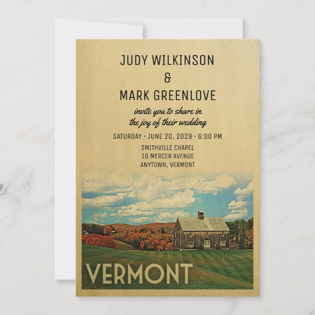 Vermont Wedding Einladung Vintag Mitte des Jahrhun (Vorderseite)