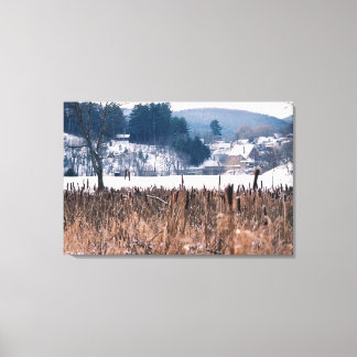 Vermont Winter Cattails Scène Toile Enveloppée