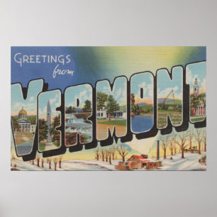 Vermont (Winter-Szene) - große Buchstabe-Szenen Poster