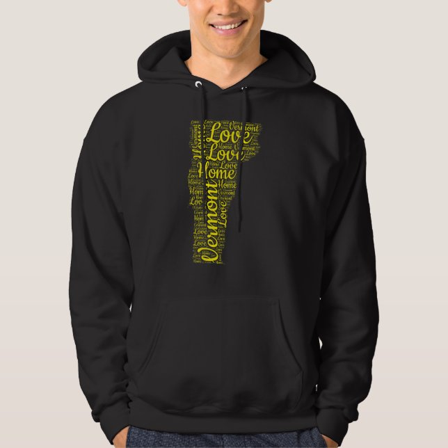 Vermont Zuhause Staat Karte VT Liebe Typ Gold Kart Hoodie (Vorderseite)