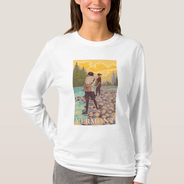 VermontWomen Fliegen-Fischen-Szene T-Shirt (Vorderseite)