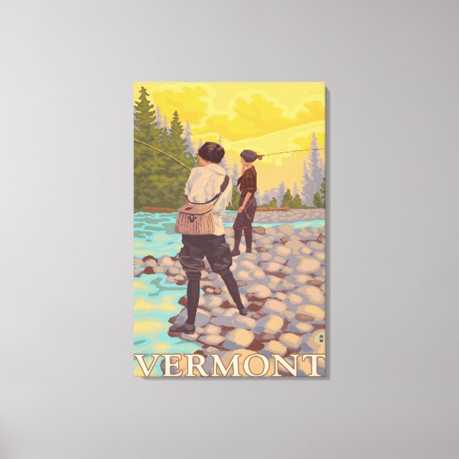 VermontWomen Fly Fishing Scene Leinwanddruck (Vorderseite)