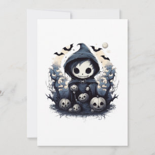 Vermummter Chibi-Sensenmann Halloween - Whimsische Einladung