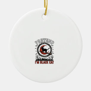 Vermutete schwarze Katze Halloween Hexenhut roter  Keramik Ornament