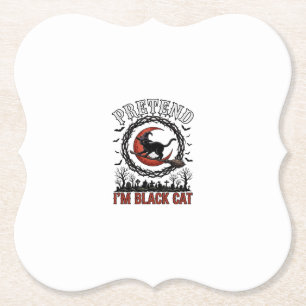 Vermutete schwarze Katze Halloween Hexenhut roter Untersetzer