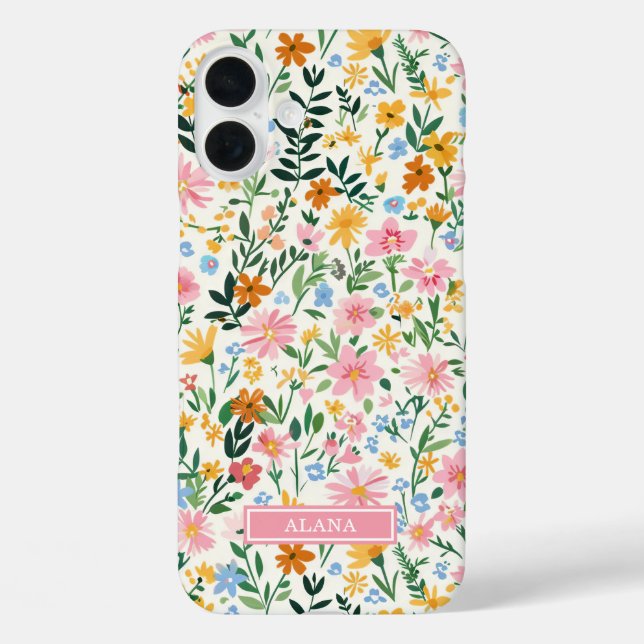 Vernähtes Blumenmuster mit Monogramm iPhone 16 Plus Hülle (Rückseite)