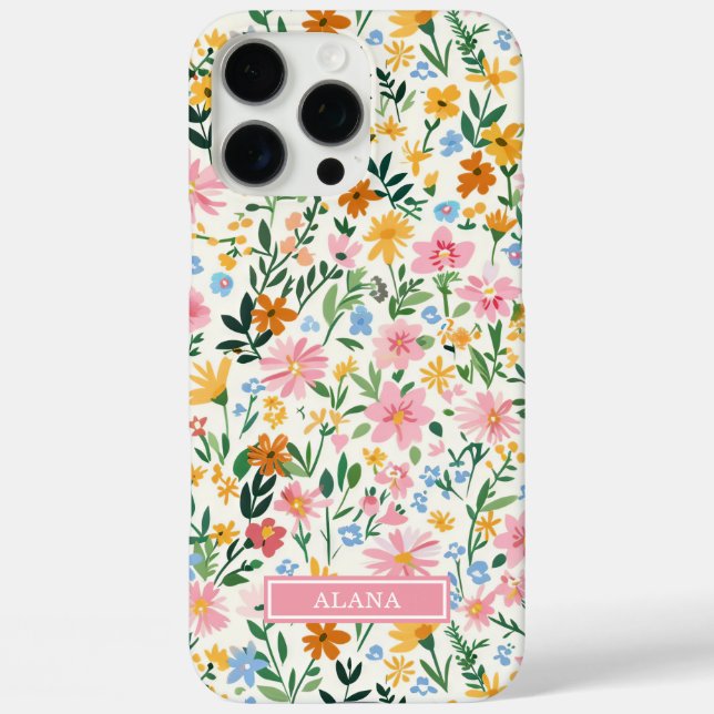 Vernähtes Blumenmuster mit Monogramm iPhone 16 Pro Max Hülle (Rückseite)