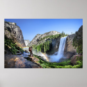Vernal Fall Hiker and Rainbow - Yosemite Poster