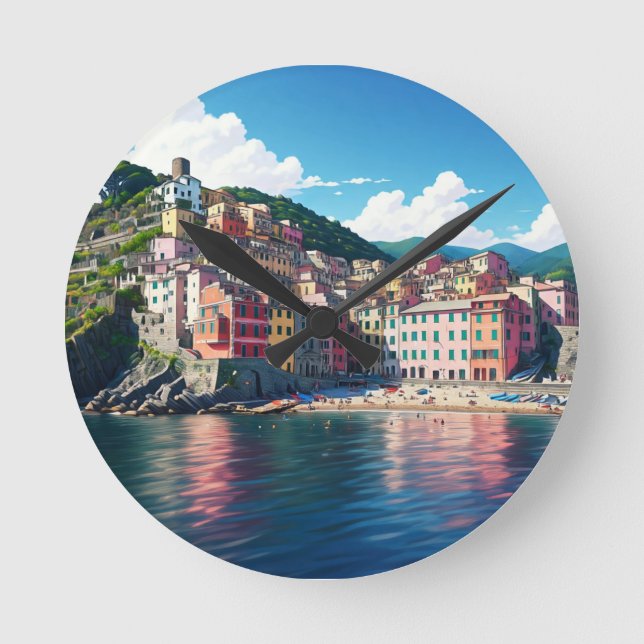 Vernazza, Cinqua Terra Magnet Runde Wanduhr (Vorderseite)