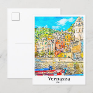 Vernazza Italien Reise Wasserfarben Skizze Handgez Postkarte