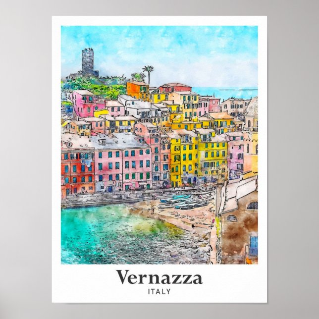Vernazza Italien Reisen Wasserfarben Sketch Handge Poster (Vorne)