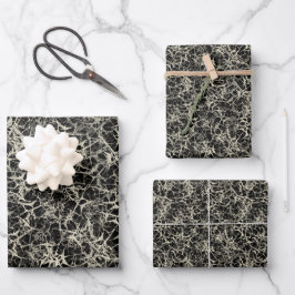 Vernetzte Neuronen auf schwarz - nahtloses Muster. Geschenkpapier Set