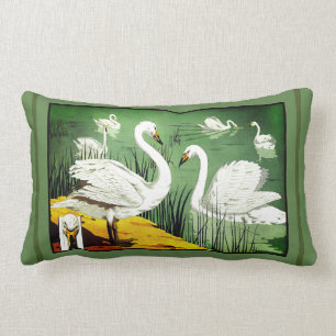 Verneuil Art Nouveau Design Wilde Schwäne Lumbar P Lendenkissen