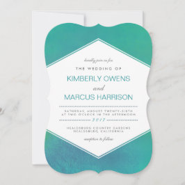 vernichtend | Aquamarine Hochzeit mit grünem Wasse Einladung