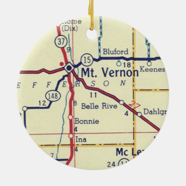 Vernon IL Vintage Karte Keramik Ornament (Hinten)