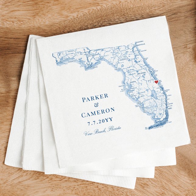 Vero Beach Florida Karte Serviette (Elegant Vero Beach Florida Wedding napkins perfect for your coastal reception)