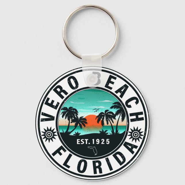 Vero Beach Florida Palm Tree Retro Sunset 60er Schlüsselanhänger (Vorderseite)