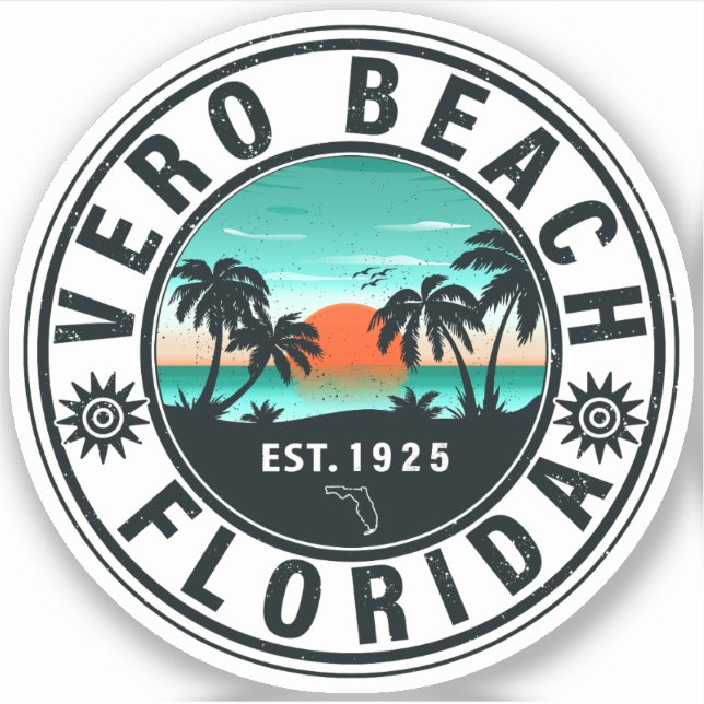 Vero Beach Florida Palm Tree Retro Sunset Souvenir Aufkleber (Vorderseite)
