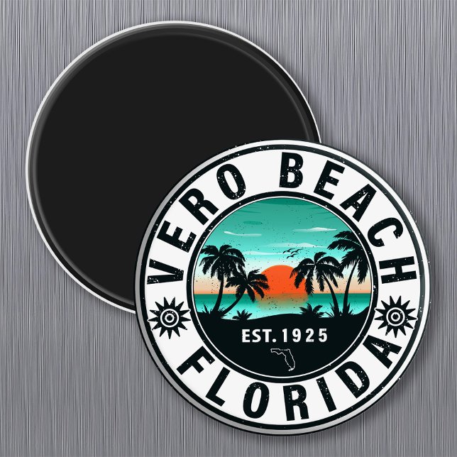 Vero Beach Florida Palm Tree Retro Sunset Souvenir Magnet (Von Creator hochgeladen)