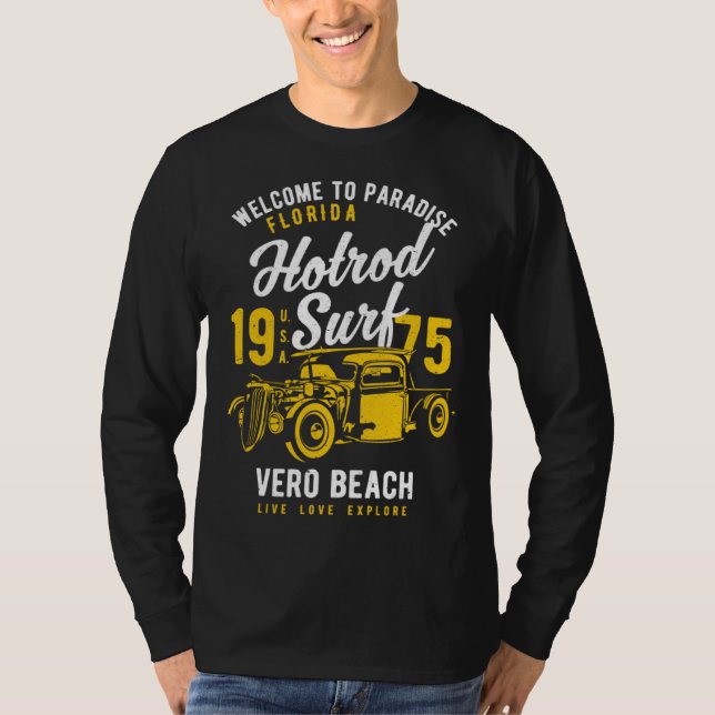 Vero Beach Florida Retro Hotrod Surf Distressed  4 T-Shirt (Vorderseite)