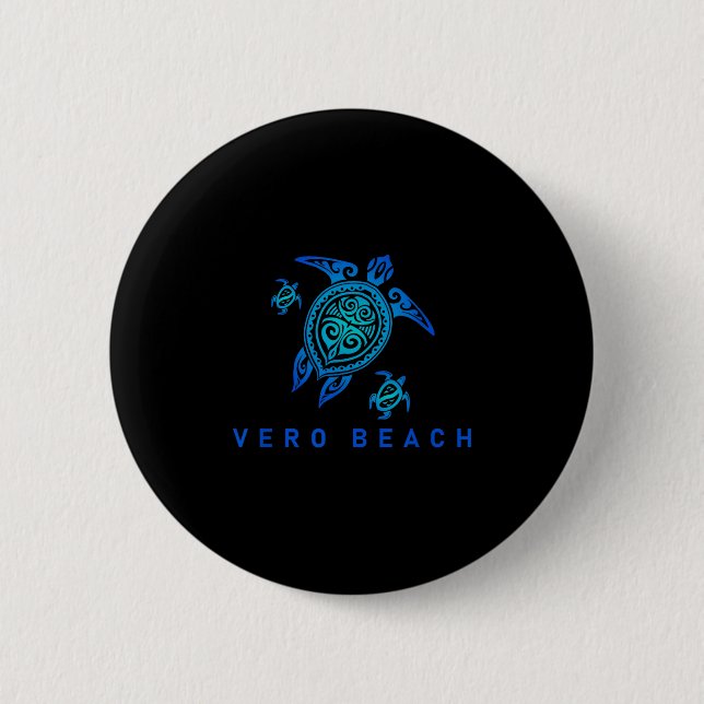 Vero Beach Florida Sea Blue Tribal Turtle Button (Vorderseite)