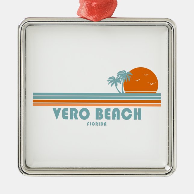 Vero Beach Florida Sun Palm Trees Ornament Aus Metall (Vorne)