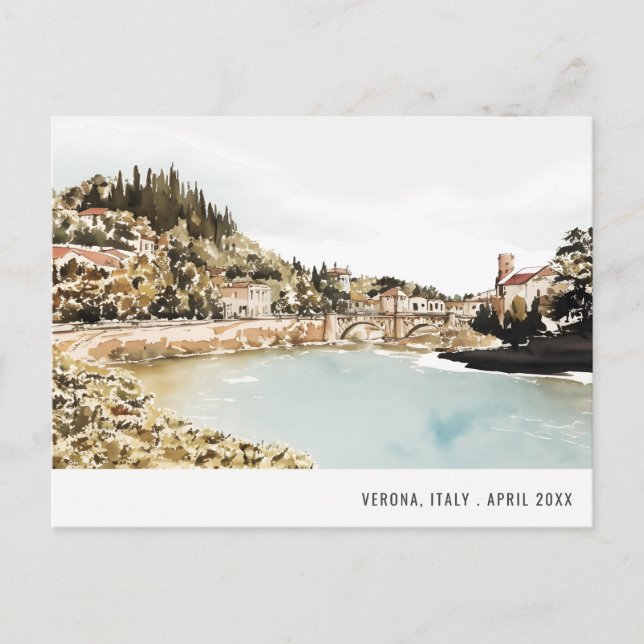 Verona Adige Fluss Italien Wasserfarbe Italien Rei Postkarte (Vorderseite)