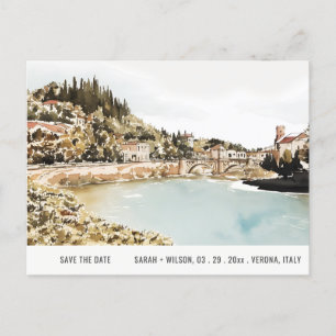 Verona Adige Italien Wasserfarbe Save the Date Postkarte