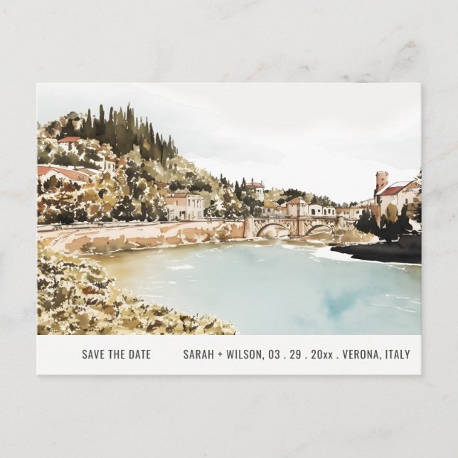 Verona Adige Italien Wasserfarbe Save the Date Postkarte (Vorderseite)