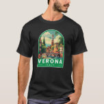 Verona Italien Reisen Kunst Vintag T-Shirt<br><div class="desc">Verona retro Vektor Reise Design. Verona ist eine Stadt in Norditalien,  mit einer mittelalterlichen Altstadt,  die zwischen dem sich verschwindenden Etsch errichtet wurde. Es ist berühmt dafür,  dass Shakespeares "Romeo und Julia" zum Schauplatz wurde.</div>
