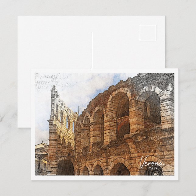 Verona Italien Schöne Landschaft mit Farbstift Postkarte (Vorne/Hinten)