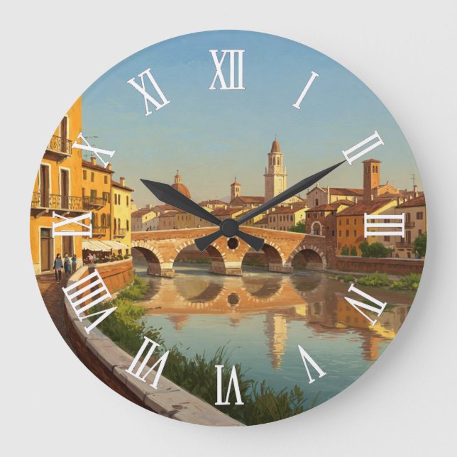 Verona Italy Bridge Travel Große Wanduhr (Vorderseite)