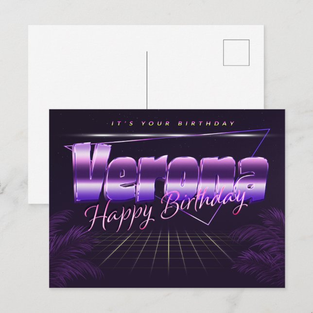 Verona Nom Prénom Carte postale violette Anniversa (Devant / Derrière)