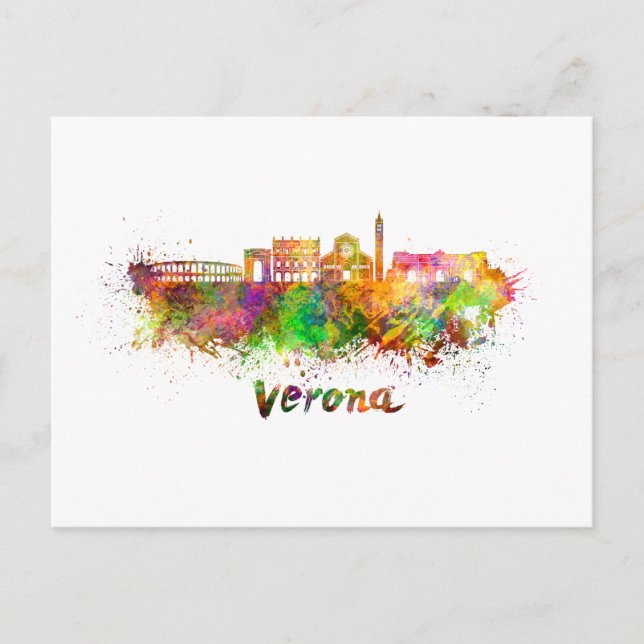 Verona skyline im Watercolor Postkarte (Vorderseite)