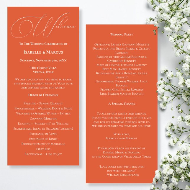 Verona-Sonnenuntergangs-Hochzeitsprogramm Programm (Verona Sunset Wedding Program)