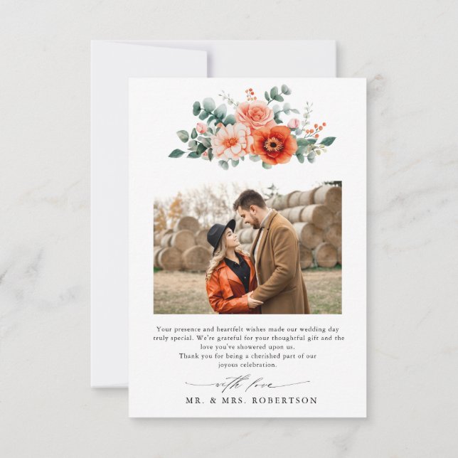 Verona Sunset Bright Orange Moderne Blumenhochzeit Dankeskarte (Rückseite)
