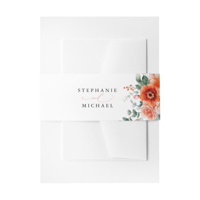 Verona Sunset Bright Orange Moderne Blumenhochzeit Einladungsbanderole (Vorderseite Beispiel)