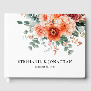 Verona Sunset Bright Orange Moderne Blumenhochzeit Gästebuch
