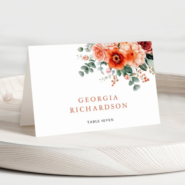 Verona Sunset Bright Orange Moderne Platzkarte Tischnummer (Verona Sunset Bright Orange Modern Floral Wedding)