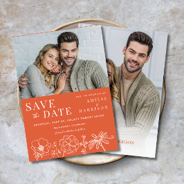 Verona Sunset Orange Bloral Zwei Fotos Hochzeit Save The Date