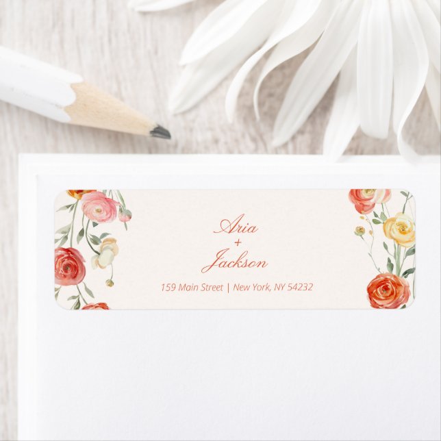 Verona Sunset Orange Floral Wedding Rücksendeadres (Insitu)