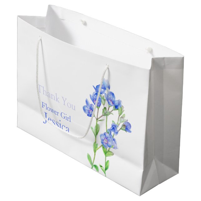 Veronica Hochzeit blaue Blume Mädchen Gefallen Ges Große Geschenktüte (Vorderseite Schrägansicht)
