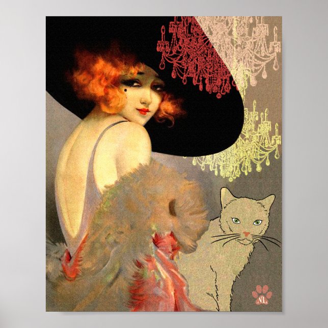 Veronica Katze und Kronleuchter Poster oder Druck (Vorne)