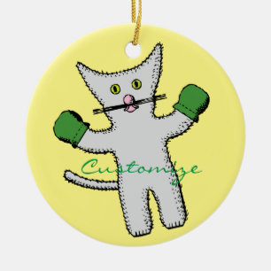 Verpacken-Kätzchen mit Handschuhen Thunder_Cove Keramik Ornament