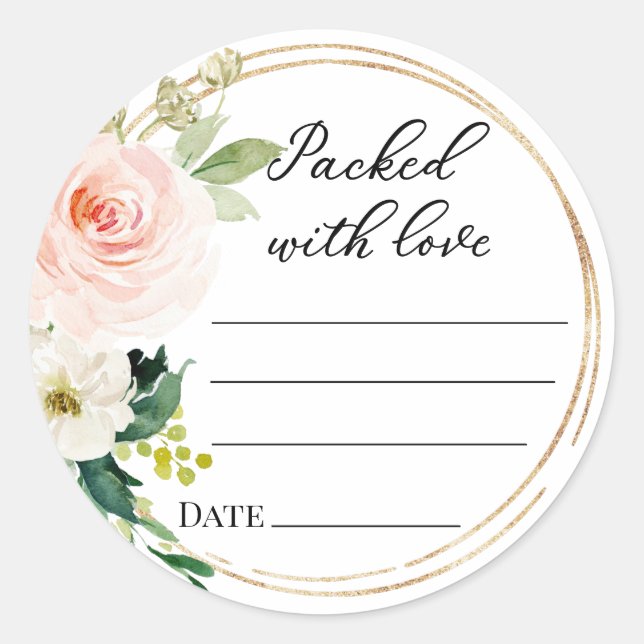 Verpackt mit Liebe, rosa Blumenbezeichnungen Runder Aufkleber (Vorderseite)