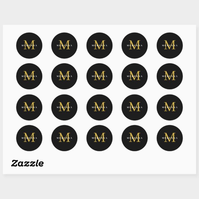 Verpackung Aufkleber Custom Monogram Black Gold Ro (Blatt)
